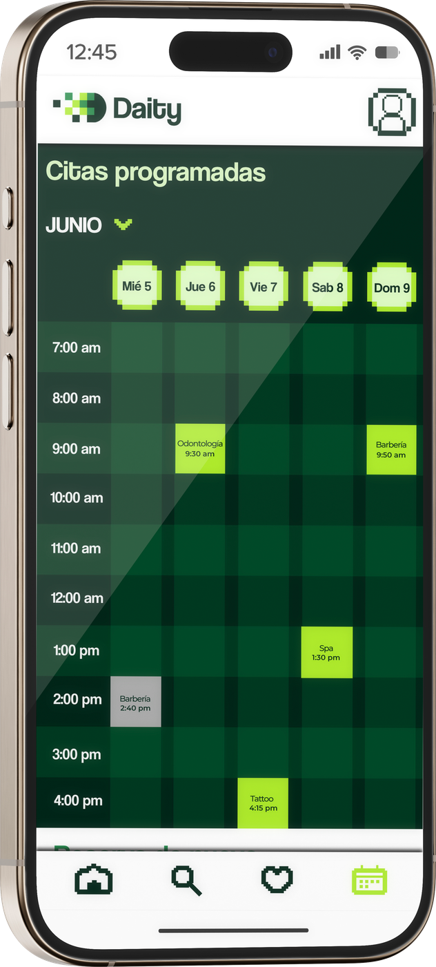 Citas programadas de la semana en la app de Daity