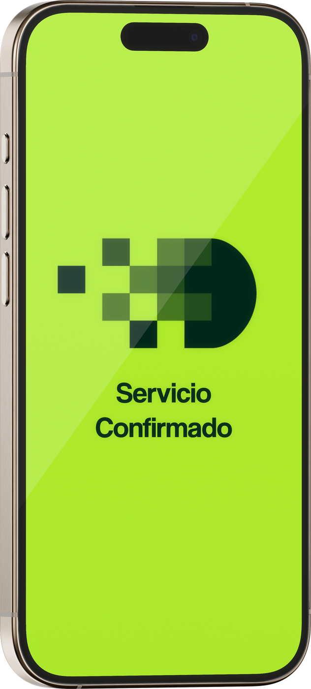 Pantalla de la app de Daity con el aviso «Servicio confirmado»
